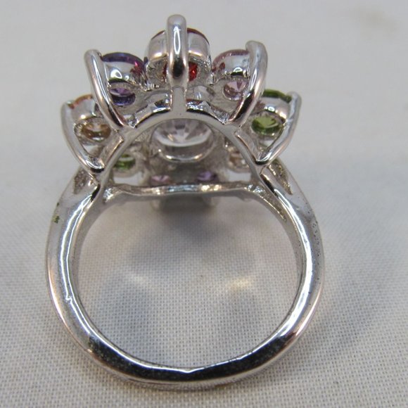 Multi Color Crystal Rainbow Flower Cocktail Ring - Picture 3 of 11
